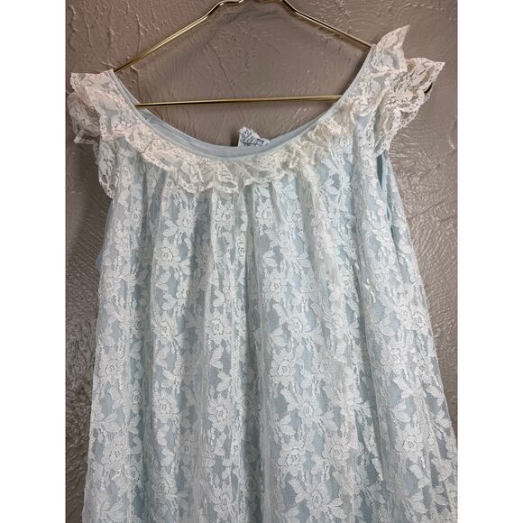 Miss Siren Blue Nylon Ivory Lace Sleeveless Peignoir Nightgown Womens Sz Medium - Picture 3 of 7